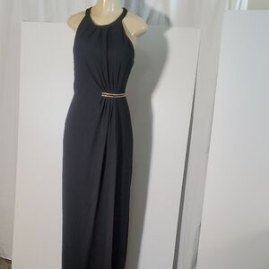 London Times Black Halter Sleeveless Elegant Black Maxi Dress Size 12